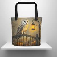 Halloween Owl Tote Bag Gothic Lantern Art Fall Pumpkin Spooky Autumn Reusable Bag