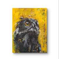 Great horned owl oil painting Original art Textured Whimsigoth decor