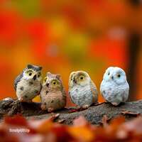 Mini Owl Figurines | 4 Piece Resin Owl Set | Cute Miniature Owls for Fairy Garden | Terrarium | Desk