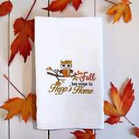 Autumn Owl Hand Towel – Fall Embroidered Bathroom or Kitchen Decor – Custom Gift