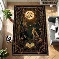 Mystical Owl & Fox Rug with Full Moon and Open Book Design, Gothic Forest Carpet, Witchy Boho De