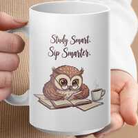 Cute Owl Mug, Study Smart Sip Smarter Mug, Adorable Tea Cup, Funny Coffee Mug, Student Gift Mug, Tea