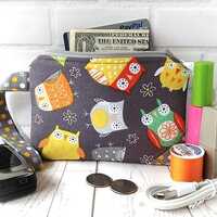 Owl Wristlet Coin Purse: Handmade Cotton Mini Wallet