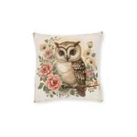 Vintage Baby Owl Square Pillow, Cute Animal Decorative Cushion, Nursery Throw Pillow, Retro Bird Acc