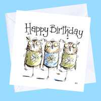Funny Irish Dancing Owls Birthday Card: Humorous Greeting