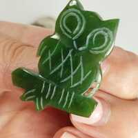 BC Jade Vintage Carved OWL Brooch