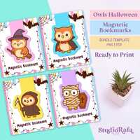 Owls Halloween Magnetic Bookmark Template Bundle - Diy Printable Templates, Printable Digital Downlo