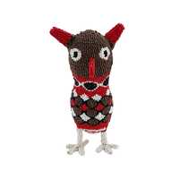 Beaded Owl Figurine &ndash; Brown, Red & White | Handmade Monkey Biz Animal by Artisans in South