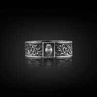 Owl Bird Sterling Silver Floral Band Ring for Men, Oxidized Symbol of Wisdom & fortune Ring, 925