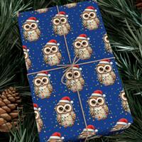 Christmas Owl Wrapping Paper, Wrapped in Christmas Lights, Holiday Gift Wrap, Festive Gift Wrap, Chr