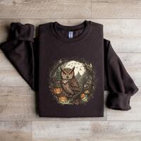 Vintage Owl Halloween Sweatshirt, Spooky Fall Pumpkin Crewneck, Cozy Autumn Sweatshirt, Cute Owl Shi