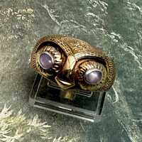 Vintage Owl Ring 14k Gold Star Sapphire Size 11