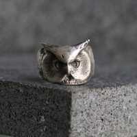 Silver Owl Ring – Handcrafted Bird Jewelry, Symbol of Wisdom and Protection, Unique Statement 