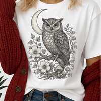 Mystical Owl Halloween Shirt for Women | Gothic Pen and Ink Owl Graphic Tee | Bella Canvas Spooky Wi