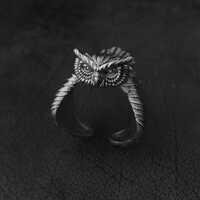 Silver Owl Signet Ring, Oxidized Handmade Jewelry for Men and Women, Unique Bird Ring, Sterling Silv