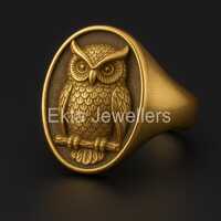 925 Sterling Silver Owl Signet Ring | Handmade Oval Owl Ring | Symbolic Bird Jewelry | Wisdom Animal