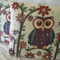 Pair of Cushions with Tapestry Style Owl Pattern by Nunabee