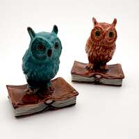 Wise Owl Ceramic Figurine on Book – Miniature Collectible Decor (2 Colors)