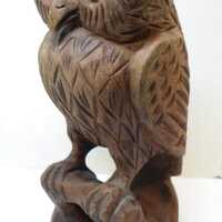 Vintage WOODEN OWL FIGURINE Hand Carved Bird Sitting On Branch 8" Tall