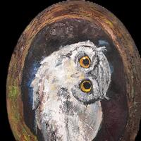 Wildlife Owl Wall Decor Original Oil Painting for Nature Lovers Snowy owl art Textured wall art Oval