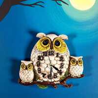 Vintage Arnel's Ceramic Owl Family Wall Clock