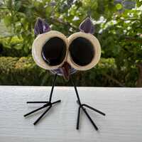 Handmade Stoneware Clay Owl Figurine: Signed Pence Animal Sculpture