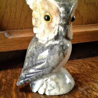 Vintage Alabaster Carved Owl Sculpture Signed Italy