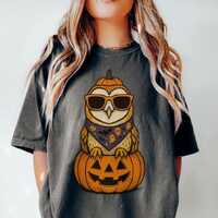 Retro Barn Owl Halloween Shirt, Spooky Pumpkin Comfort Colors Tshirt, Funny Animal Lover Gift