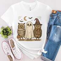 Funny Owl Halloween Shirt, Retro Spooky Season Owl Graphic Tee, Owl Costume T Shirt, Vintage Ghost W