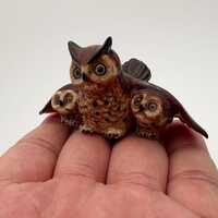 Wise Owl Family Ceramic Figurine – Handcrafted Miniature Collectible