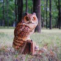 Wooden Owl statue Sculpture Decorative decor Handmade Bird Home Wooden Carving Arts Yellow  owl Vint