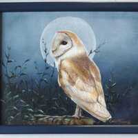 Original owl oil painting, framed barn owl wall hanging, nature lovers gift, wildlife decor, bird lo