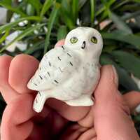 Handmade Ceramic Snowy Owl Figurine • Miniature White Owl Sculpture • Bird Collectible &bu
