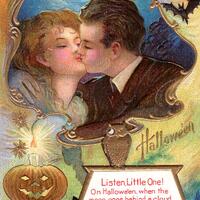 1910 Halloween Embossed Postcard: Kissing Cats, Witch, Owl - E. Nash Series 6