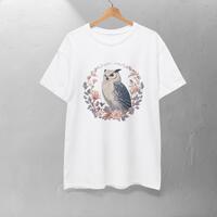 Botanical Owl Portrait T-Shirt , Woodland Floral Animal Shirt, Vintage Nature Illustration Gift