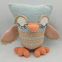 Handmade soft Owl for little girl, Cute owl, first birthday gift, baby sleeping toy, crochet stuffed