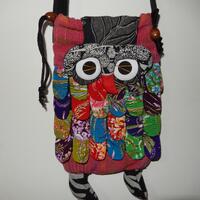 OWL PATCHWORK CROSSBODY Bag / Purse - Multi-Color Fabric Child or Adult w/ Velcro Closure & Zipp