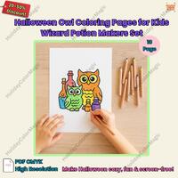 Halloween Owl Coloring Pages for Kids Wizard Potion Makers Set