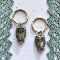 Green Owl Keychain Set, Vintage Style Bird Keyring, Cute Owl Charm Purse Accessory, Woodland Animal 