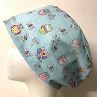 Owls Scrub Cap: Handmade Cotton Surgical Hat with Elastic Back