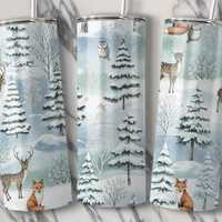 Winter Wonderland Tumbler PNG, Deer Fox Owl Sublimation Design, 20oz Straight Tapered Tumbler, Digit
