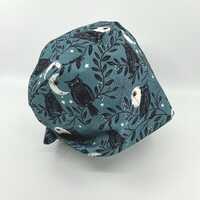 Owl moon spooky halloween surgical scrub cap from preshrunk cotton with back ties and elastic nursin