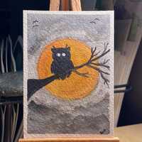 Halloween Spooky Owl Miniature Watercolor Painting: ACEO 2.5x3.5 in