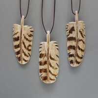Caribou Feather Pendant - Hand Carved Antler Owl Feather