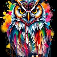 Colorful Splash Owl Art jpg and png – neon owl printable digital download wall decor