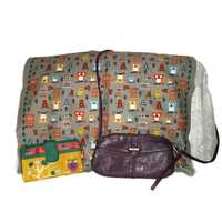 Vintage Fossil Green Owl Wallet Purple Leather Relic Crossbody Bag Wristlet +Scarf 16 USD