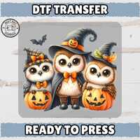 Cute Halloween Owls  Pumpkins DTF Transfer Iron-On for Family T-Shirts & Hoodies - Adorable Tric