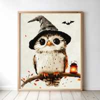 Owl Poster, Cute Animal Wall Art, Halloween Nursery Print, Minimal Decor, Brush Texture Painting &nd