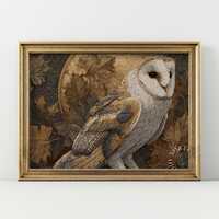 Rustic Barn Owl Printable Wall Art - Vintage Copperplate Engraving, Autumn Wildlife Decor, Cottageco
