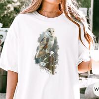 Barn Owl Watercolor Shirt, Comfort Colors® Wildlife Tee, Realistic Owl Birdwatcher Shirt, Cottag